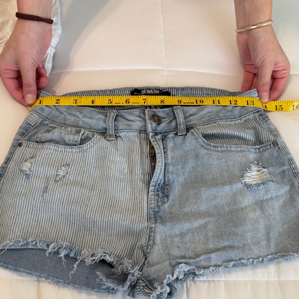 Rewash Light Blue Striped Distressed Jean Shorts